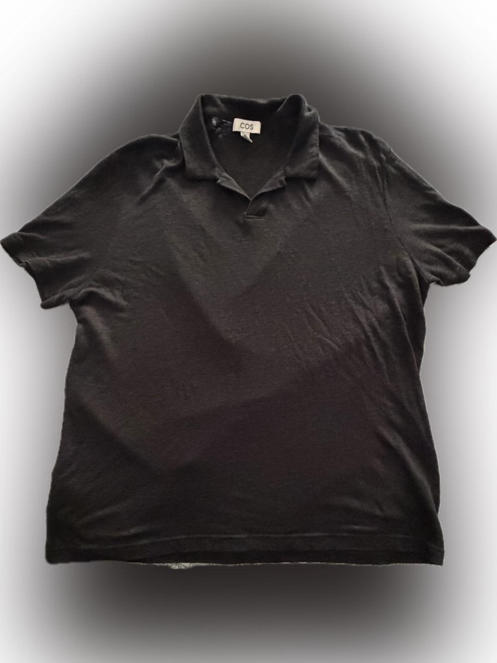 COS Linen Polo Shirt Men’s XL Johnny Collar Short Sleeve Black Knitted